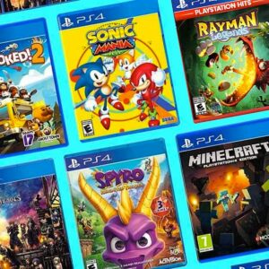 szczęśliwe dziecko grające na konsoli PS4 z kolorowym joystickiem w rękach