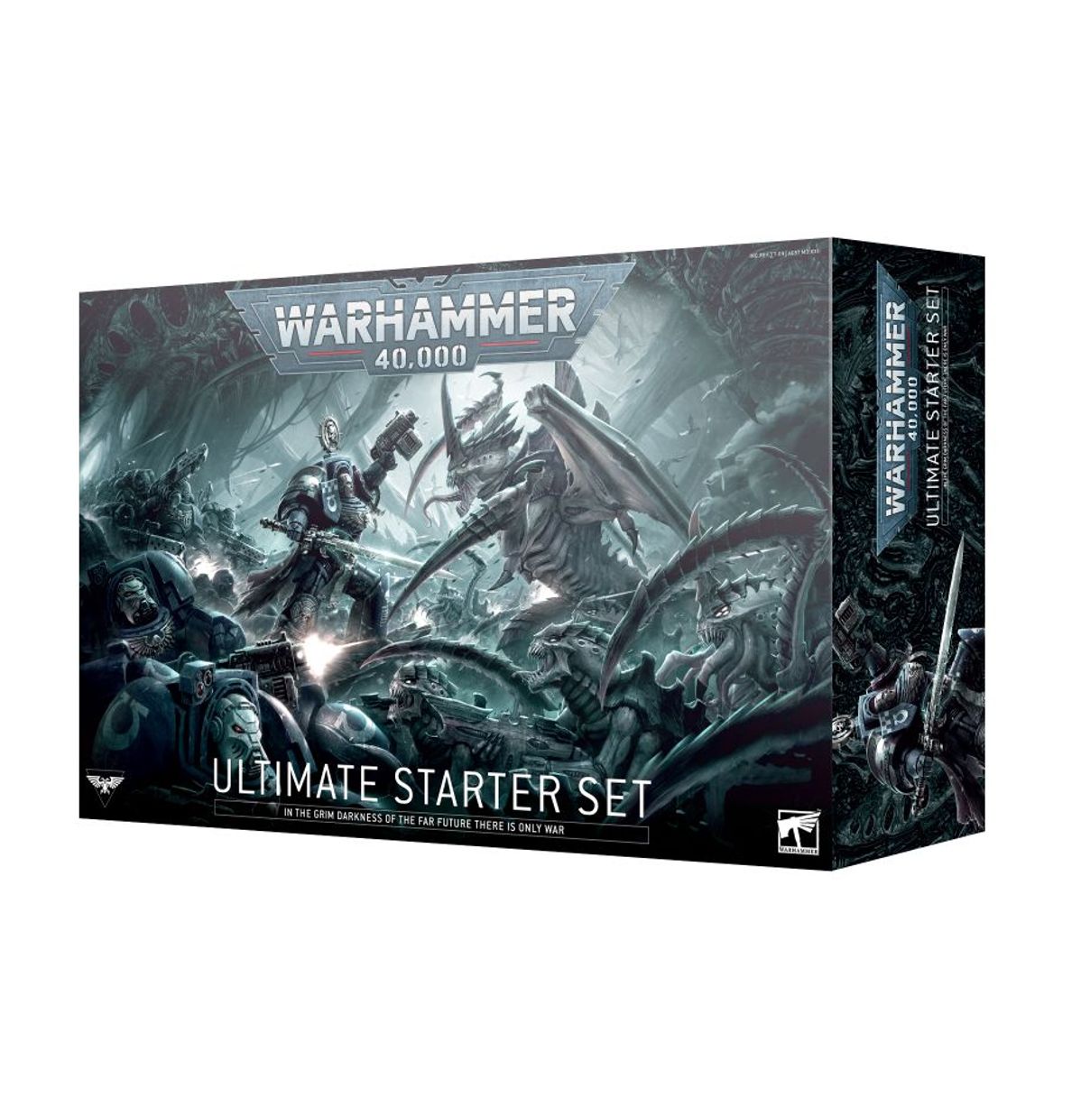Ultramarines gotowi do bitwy w Warhammer 40k żołnierze Ultramarines w niebieskich pancerzach stoją w szyku bojowym