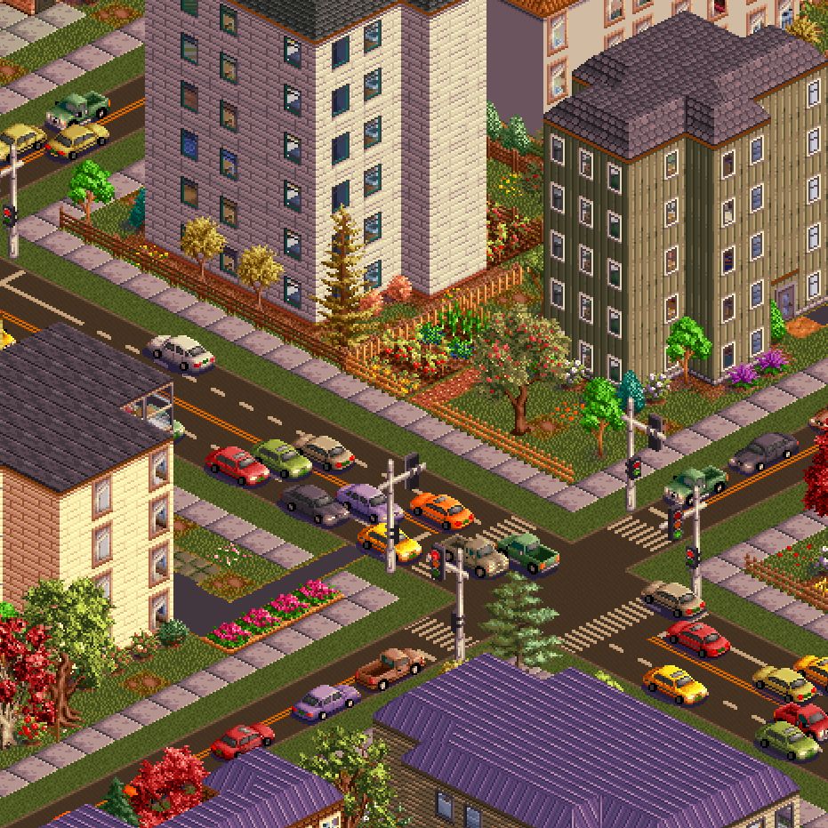 Tłum szczęśliwych mieszkańców spacerujących po parku z fontannami i placami zabaw