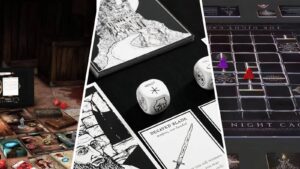 grupa graczy przy stole z planszą fantasy RPG figurkami i kostkami