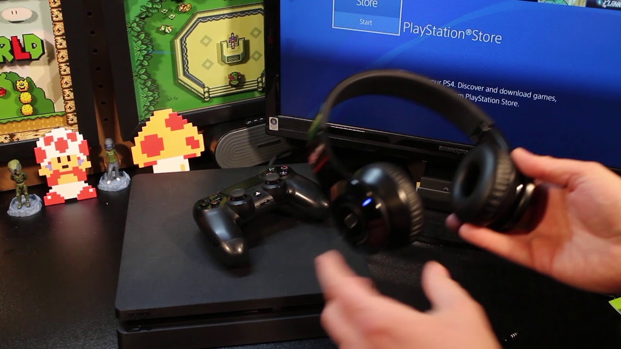 Konsola PS4 gotowa do konfiguracji czarna konsola PS4 podłączona do telewizora kablem HDMI w salonie