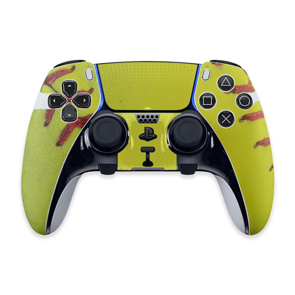 biały DualSense z niebieskim wskaźnikiem mikrofonu i falami dźwiękowymi